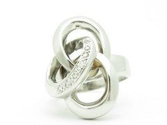 LIV 14KT Solid White Gold Genuine White Diamond Abstract Circle Design Fashion Ring Band