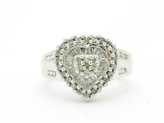 LIV 14KT Solid White Gold Genuine White Diamond Channel Set Heart Design Ring Gift