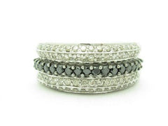 LIV 14KT Solid White Gold Genuine White & Black Diamond Pave Set Wide Band Ring Gift