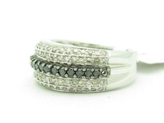 LIV 14KT Solid White Gold Genuine White & Black Diamond Pave Set Wide Band Ring Gift