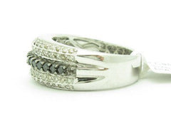 LIV 14KT Solid White Gold Genuine White & Black Diamond Pave Set Wide Band Ring Gift