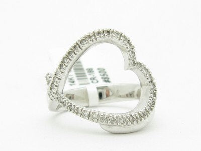 LIV 14KT Solid White Gold Genuine White Diamond Open Heart Design Ring Band
