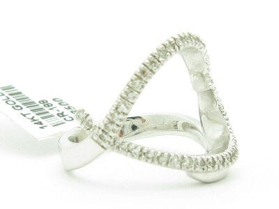 LIV 14KT Solid White Gold Genuine White Diamond Open Heart Design Ring Band