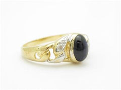 LIV 14k Yellow Gold Genuine Diamond Blue Sapphire Cabochon Oval Stone Ring