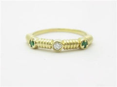 LIV 14k Yellow Gold Genuine Diamond Green Emerald Cable Design Band Ring