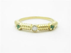 LIV 14k Yellow Gold Genuine Diamond Green Emerald Cable Design Band Ring