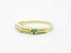 LIV 14k Yellow Gold Genuine Diamond Green Emerald Cable Design Band Ring