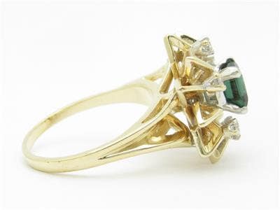 LIV 14k Yellow Gold & Diamonds Green Emerald Vintage Style Cocktail Design Dome Ring Gift