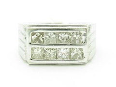 LIV 14k White Gold & Diamond Princess Cut Modern Design Channel Set Men's Band Ring