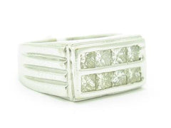 LIV 14k White Gold & Diamond Princess Cut Modern Design Channel Set Men's Band Ring