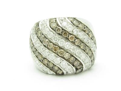 LIV 14kt White Gold Genuine White & Champagne Diamond Wide Design Band Ring New Gift