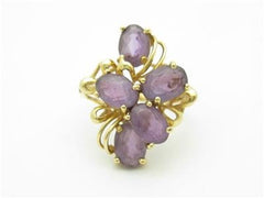 LIV 14k Yellow Gold & Purple Amethyst Vintage Halo Flower Design Band Ring