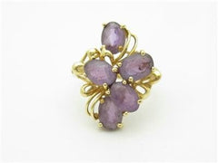 LIV 14k Yellow Gold & Purple Amethyst Vintage Halo Flower Design Band Ring