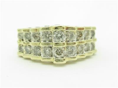 LIV 14k Yellow Gold & Diamonds Graduated Pyramid Design Wide Band Ring Bridal Gift