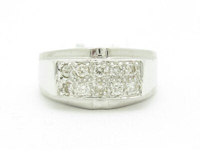 LIV 14KT Solid White Gold Genuine White Diamond  Pave Unique Wide Band Design Ring