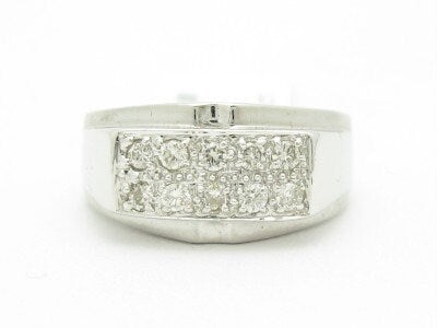 LIV 14KT Solid White Gold Genuine White Diamond  Pave Unique Wide Band Design Ring