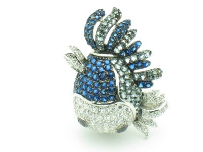 LIV Platinum Silver Diamond Set Unique Fish Design Ring New