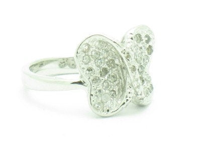 LIV Platinum Silver Diamond Set White Sapphire Butterfly Ring New