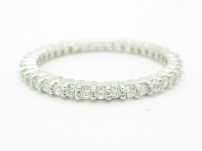 LIV Platinum Sterling Silver Diamond Set Pave White Sapphire Stackable Eternity Ring