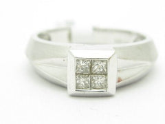LIV Unique 14K White Gold Genuine White Diamond Princess Cut Wide Band Ring