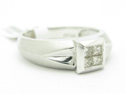 LIV Unique 14K White Gold Genuine White Diamond Princess Cut Wide Band Ring