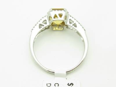 LIV 14KT White Gold White Diamond & Golden Citrine Emerald Cut Halo Ring New