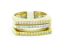 LIV 3 Solid 18K Yellow Gold Genuine White Diamond Stackable Design Wedding Band Ring