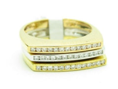 LIV 3 Solid 18K Yellow Gold Genuine White Diamond Stackable Design Wedding Band Ring