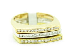 LIV 3 Solid 18K Yellow Gold Genuine White Diamond Stackable Design Wedding Band Ring