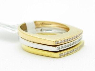 LIV 3 Solid 18K Yellow Gold Genuine White Diamond Stackable Design Wedding Band Ring