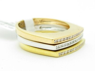 LIV 3 Solid 18K Yellow Gold Genuine White Diamond Stackable Design Wedding Band Ring