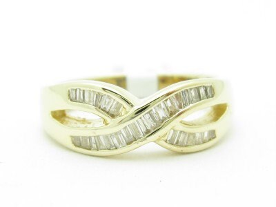 LIV Unique Solid 14KT Yellow Gold Genuine White Diamond X Design Band Ring Gift