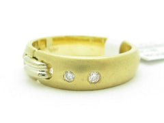LIV Unique Solid 14K Yellow Gold Genuine White Diamond Link Design Wedding Band Ring
