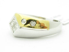 LIV Solid 14K Yellow Gold Genuine White Diamond Princess Cut Two Tone Gold Band Ring