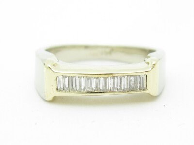 LIV Solid 14KT Yellow Gold Genuine White Diamond Baguette Design Wedding Band Ring