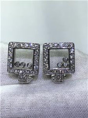 LIV 14k White Gold & Natural Diamonds G/VS1 Hand Made Floating Square Halo Earrings