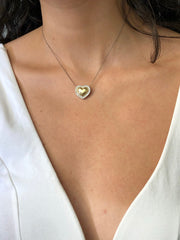 LIV 14k Two Tone Gold & Natural Diamonds G/VS1 Puffed Heart Shape Halo Necklace 16" Length