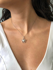 LIV 14k White Gold & Natural Diamonds Unique Heart Shape Flower Design Necklace 16"L