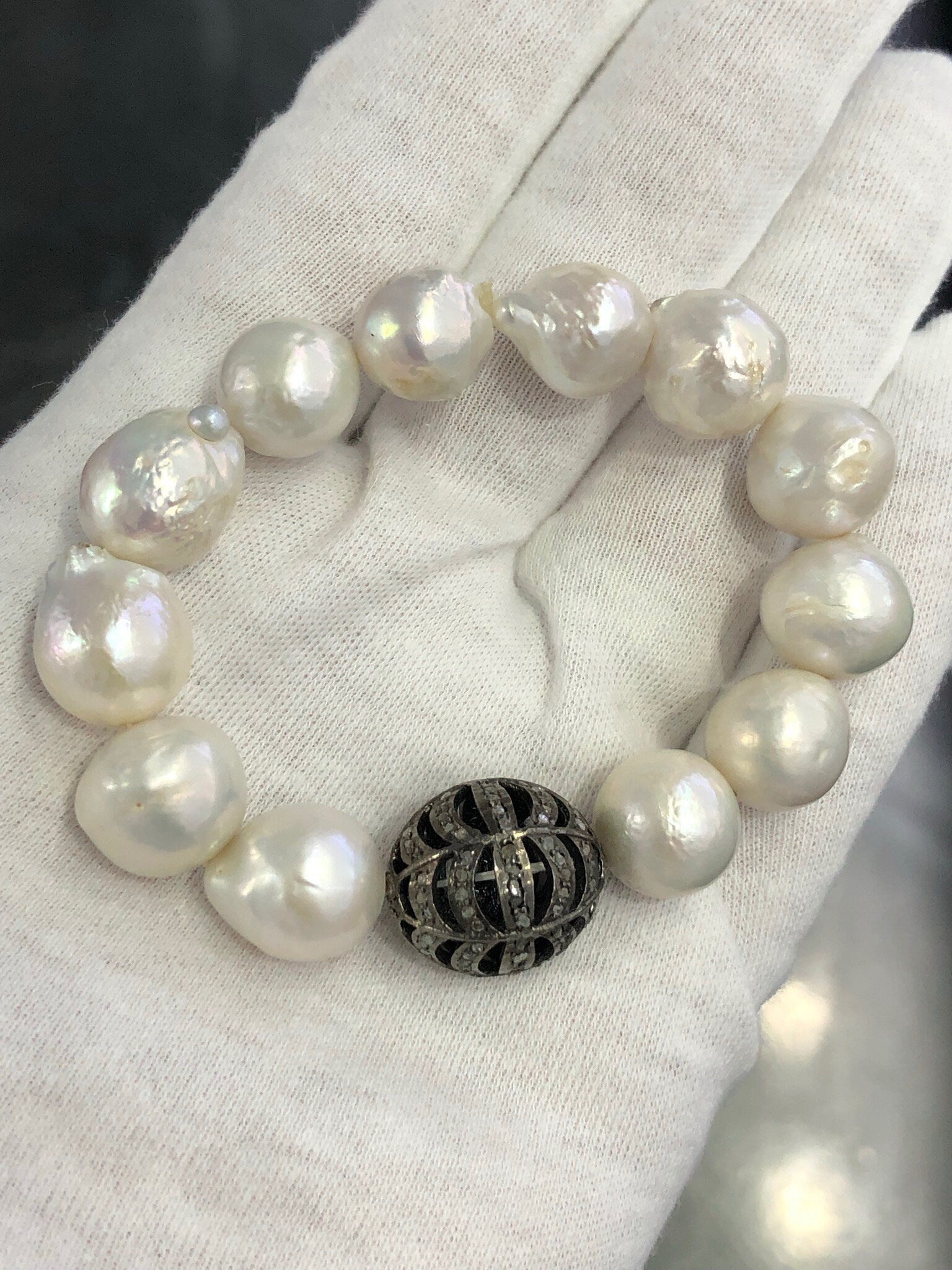 LIV Pearls & Natural Diamonds Round Bead Pave Diamond Stretch Stack Bracelet Gift