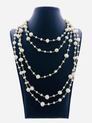 LIV 14k Yellow Gold & Natural Pearls Multi Strand Long Layered Necklace Hand Made