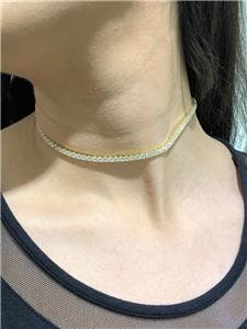 LIV 18k Yellow Gold Sterling Silver White Sapphire 3mm Wide Tennis Choker Necklace