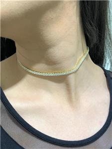 LIV 18k Yellow Gold Sterling Silver White Sapphire 3mm Wide Tennis Choker Necklace