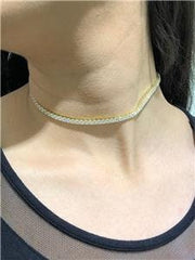 LIV 18k Yellow Gold Sterling Silver White Sapphire 3mm Wide Tennis Choker Necklace