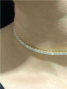 LIV 18k Yellow Gold Sterling Silver White Sapphire 3mm Wide Tennis Choker Necklace