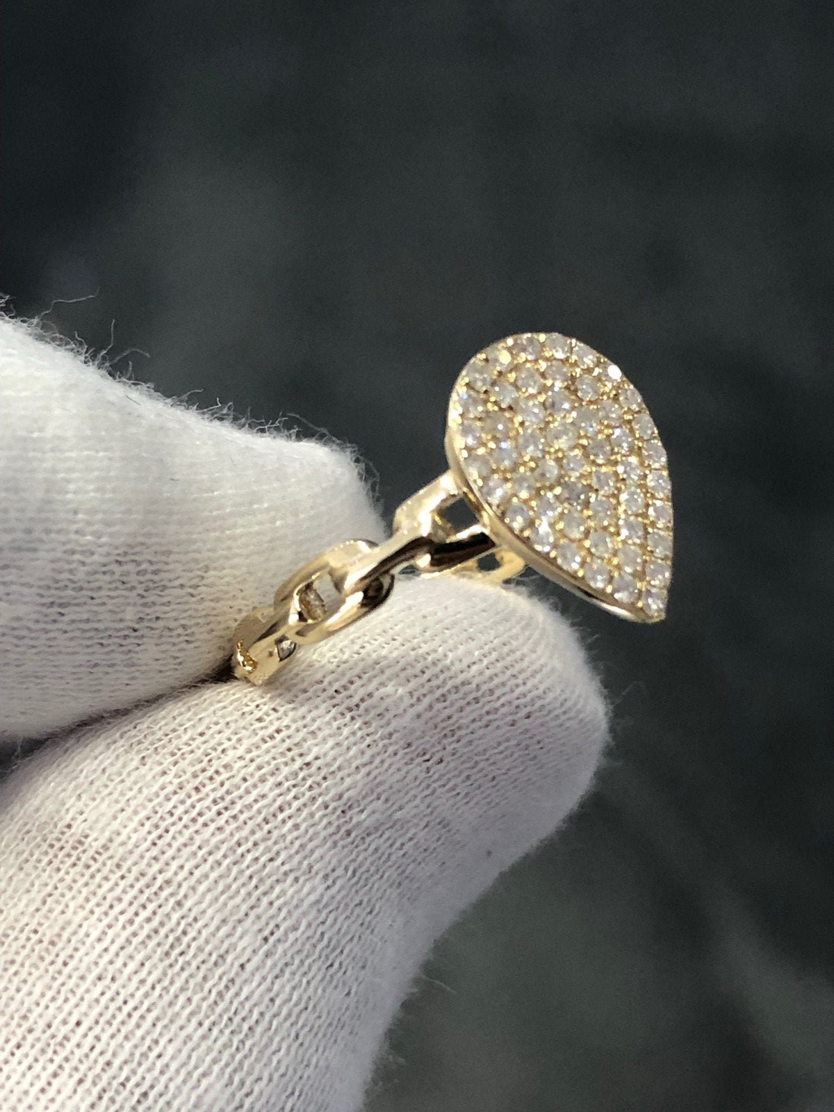 LIV 14k Yellow Gold & Diamonds G/VS Pave Pear Shape Halo Design Cable Ring Gift