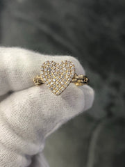 LIV 14k Yellow Gold & Diamonds G/VS Pave Heart Halo Design Band Cable Ring Gift