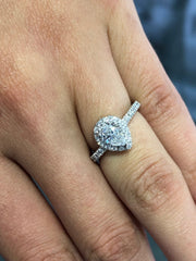 LIV 14k White Gold & Diamonds Pear Shape Design Custom Halo Engagement Ring