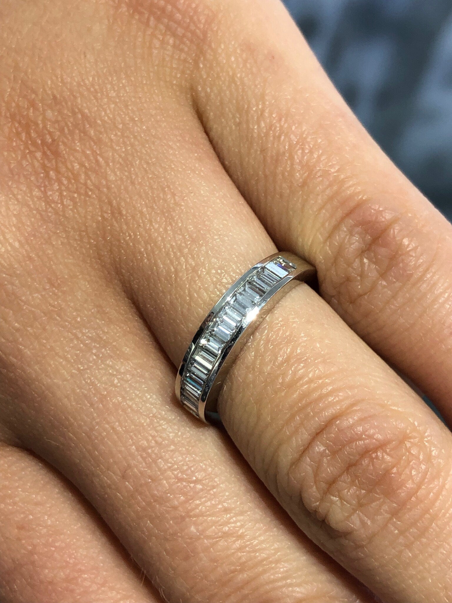 LIV 14k White Gold & Natural Diamonds 1.30ct Long Baguette Channel Set Ring