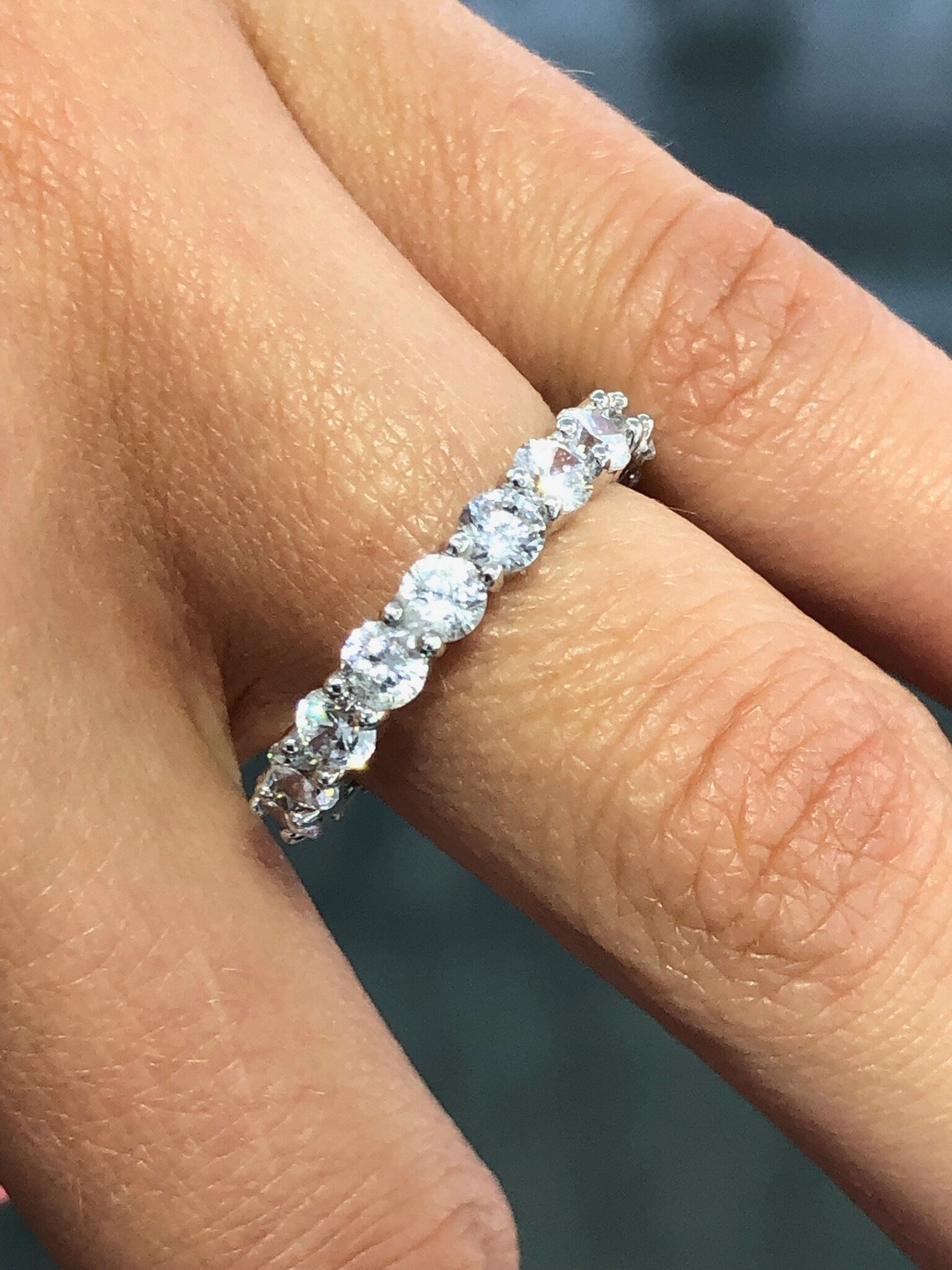 LIV 14k White Gold & White Sapphire Shared Prong Round 4mm Eternity Band Ring