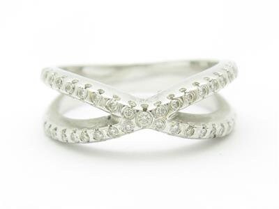 LIV 14k White Gold & Round Diamonds Pave X Design Band Ring